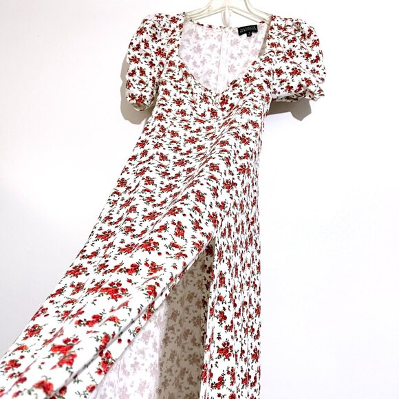 Danielle Bernstein Floral Slitted Short Sleeve Queen Anne Neckline Dress - Picture 9 of 15